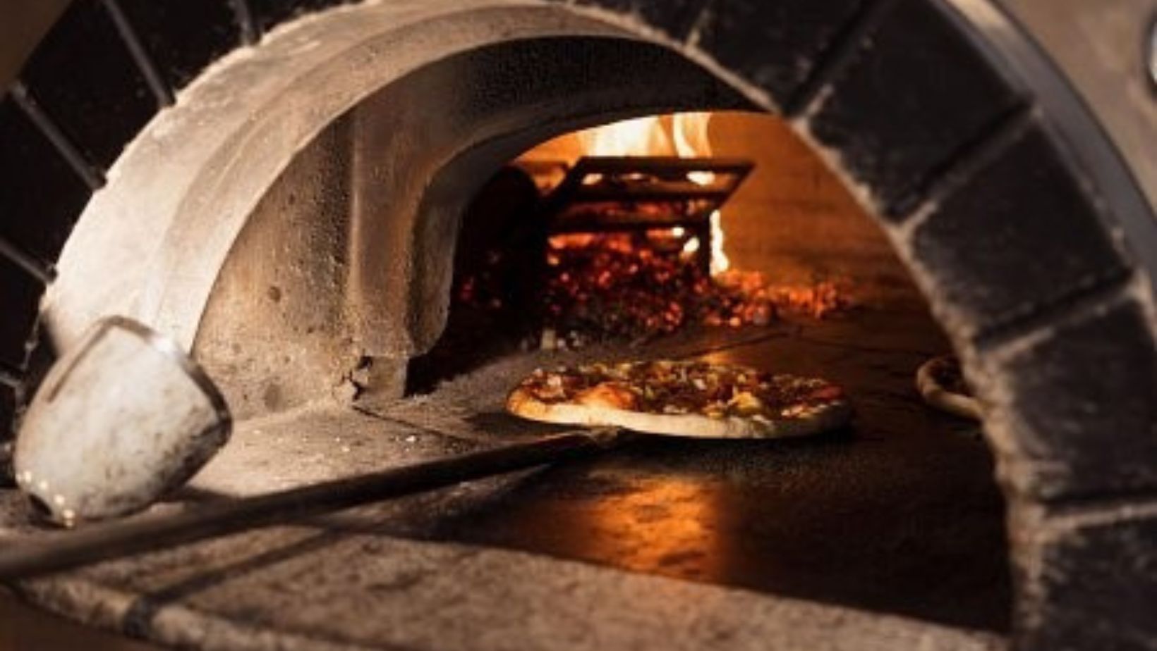 pizza in a wood-fired oven