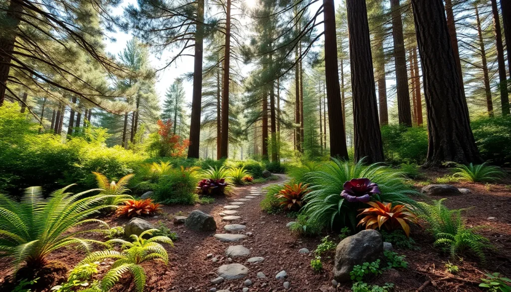 landscaping under pine trees