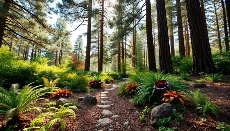 landscaping under pine trees